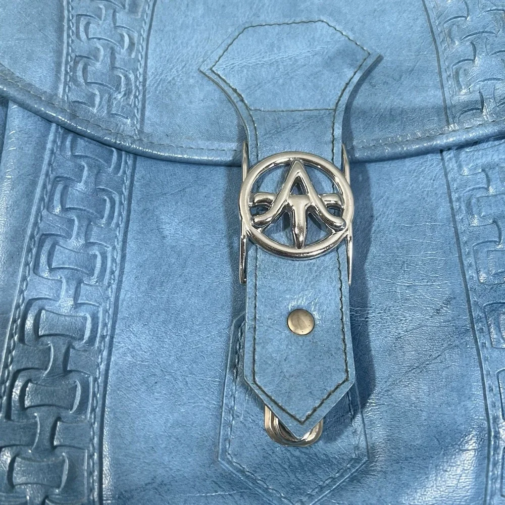 Vintage Blue Leather Duffle Bag 1960s Carry On Weekender American Tourister MINT
